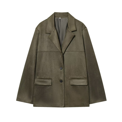 Women's Solid Color Suede Effect Suit Jacket Shorts