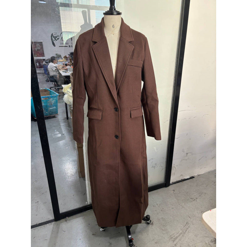 Korean Style Elegant Suit Collar Woolen Overcoat Coat