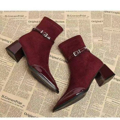 Retro French British Style Black Square Toe Leather Suede Ankle Side Zip Boots Retro French British Style Black Square Toe Leather Suede Ankle Side Zip Boots Product information: Pattern: Solid color Inner material: Microfiber leather Color: Black, Red He