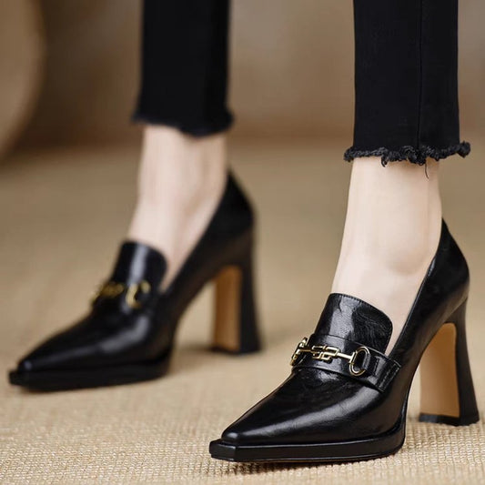 Retro Chunky-heel Pointed-toe Professional Womens Pumps