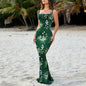 Floral Ruffle Back Tie Halter Maxi Bodycon Mermaid Dress With Multiple Patterns
