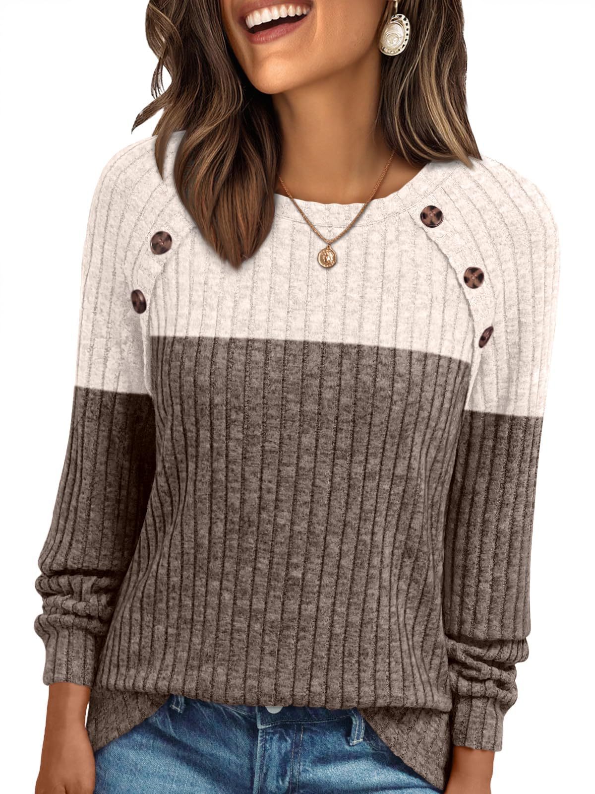 Women's Round-neck Sunken Stripe Brushed Solid Color Top Long Sleeve