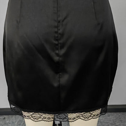 Temperament Lace Edge Half Length Skirt Black Short Skirt Female