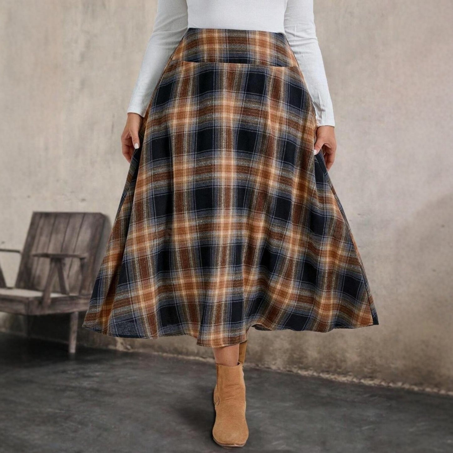 European And American Women's Clothing Flannel Plaid Skirt