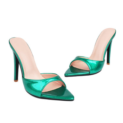 Textured Stiletto-pointed-toe Open-toe High Heels