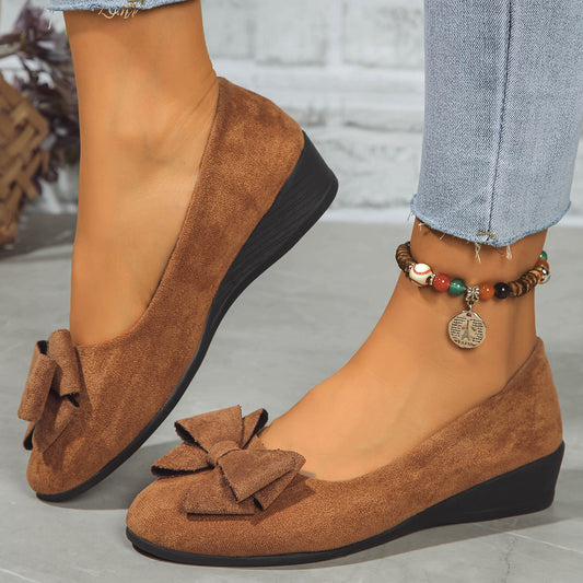 Womens Suede Bowtie Cross-Strap Slip-On Shoes With Elastic Band