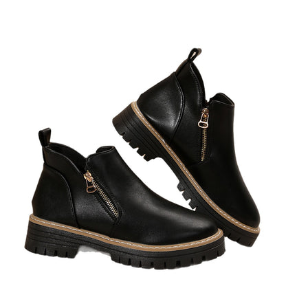 Autumn And Winter Round Toe High Heel Boots Women's Shoes Product information: Pattern: solid color Lining material: imitation leather Color: Black Heel height: mid heel (3-5CM) Sock length: low tube Heel shape: square heel Size: 36,37,38,39,40,41,42,43 S