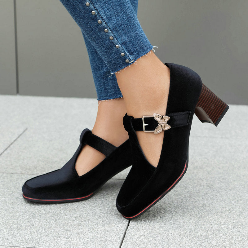 Womens Fashionable Chunky-heel High Heels With Buckles