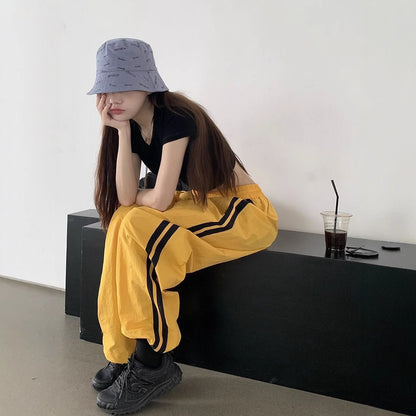 American Striped Sports Pants Female Spring And Autumn Loose Wide Leg Leisure