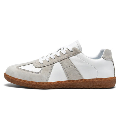 Top Layer Pigskin Leather Sneaker Japanese Canvas Retro Sports Couple Casual Shoes Product information: Pattern: color matching Lining material: Mesh Applicable sports: Universal Color: beige green, white gray, black and white, white powder, khaki Black U