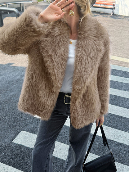 Solid Color Fluff Long Sleeve Coat Women's Clothing