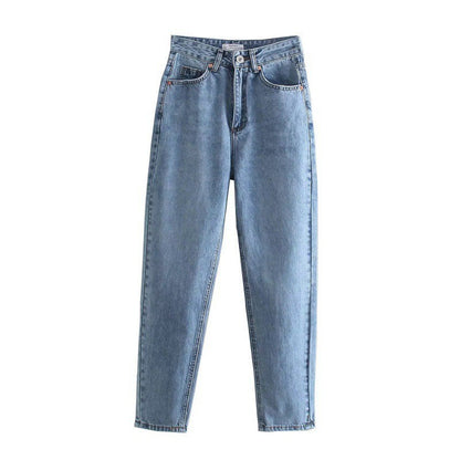 Women's Solid Color High Waist Loose Casual Denim Trousers