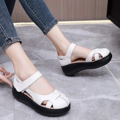 Womens Genuine Leather Closed-Toe Roman Sandals