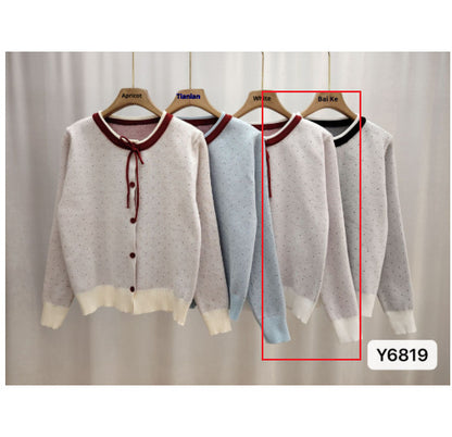 Women's Polka Dot Jacquard Lace-up Single-breasted Knitted Sweater