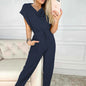 Waist-controlled Lace-up Casual Straight-leg Sleeveless Jumpsuit