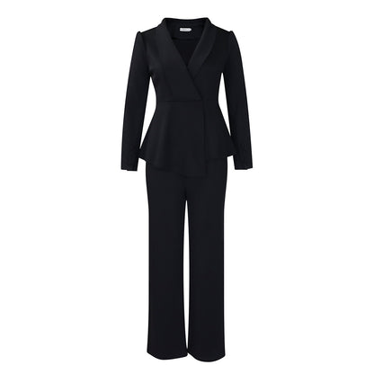 Ruffled Long-sleeved Top Wide-leg Pants Suit