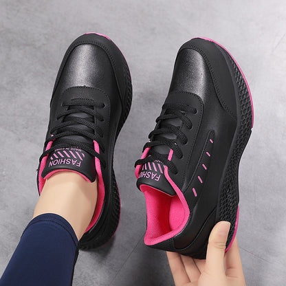 Leather Women's Shoes Casual Sneaker Round Toe Flat Heel Women's Running Shoes Product information: Pattern: solid color Applicable sports: Universal Color: Black Rose Red, black and white, black and gold Upper height: low top Size: 35, 36, 37, 38, 39, 40