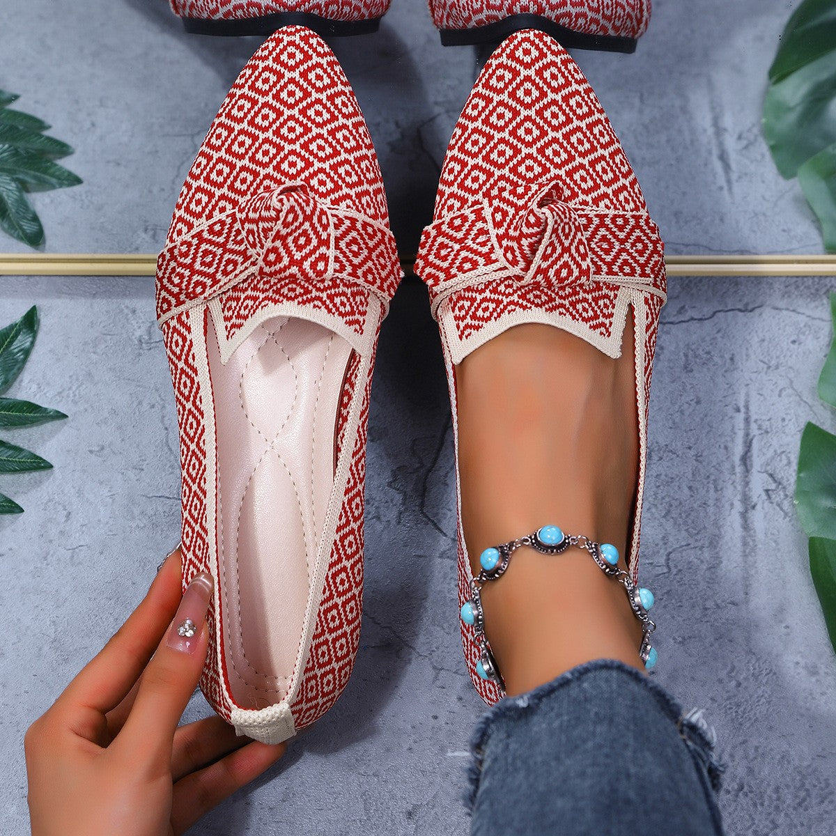 Womens Comfortable Non-slip Bow-tie Loafers