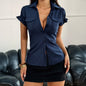 Women's Solid Color Short-sleeved Button Shirt