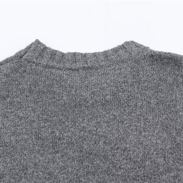 Women's solid color fashionable simple and versatile ribbed knit sweater