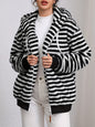 New Lazy Plush Design Black And White Striped Hooded Jacket