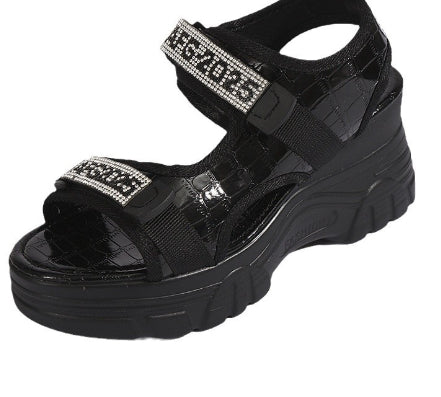 Womens Rhinestone Lettered Wedge-Heel Casual Sandals