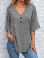 Casual V-neck Short Sleeve Regular Pullover Multi-color Women's Button Top