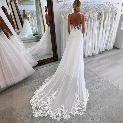 Strap Fishtail Wedding Dress Bridal Slim Satin Lace Dress