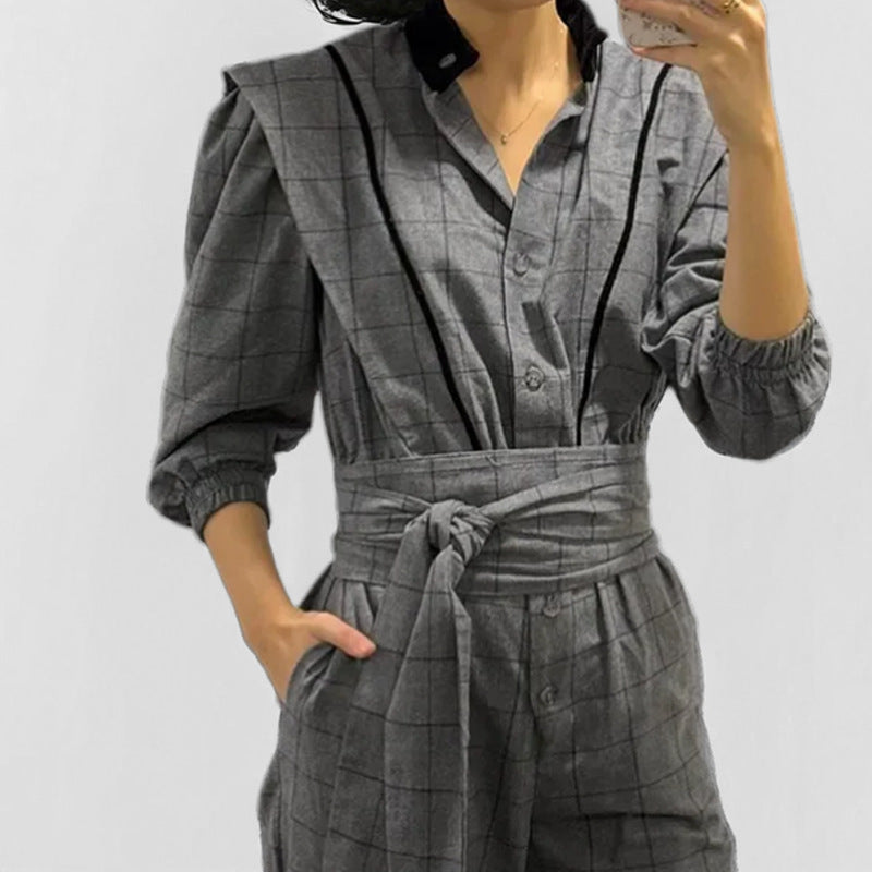 Plaid Retro Graceful And Fashionable Lace-up Trousers