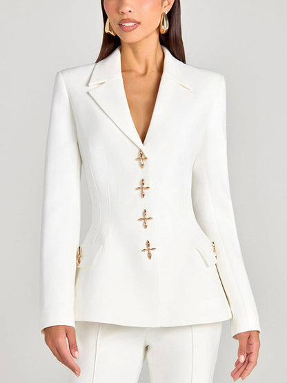 White Single Breasted Blazer And Trousers 2-Piece Suit