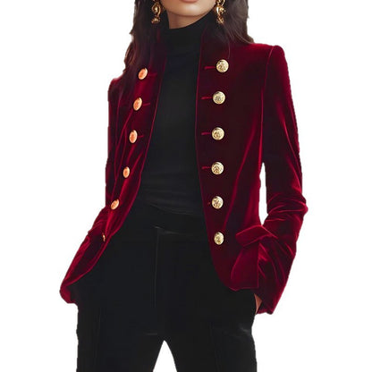 Women's Fashion Retro Solid Color Double Breasted Jacket