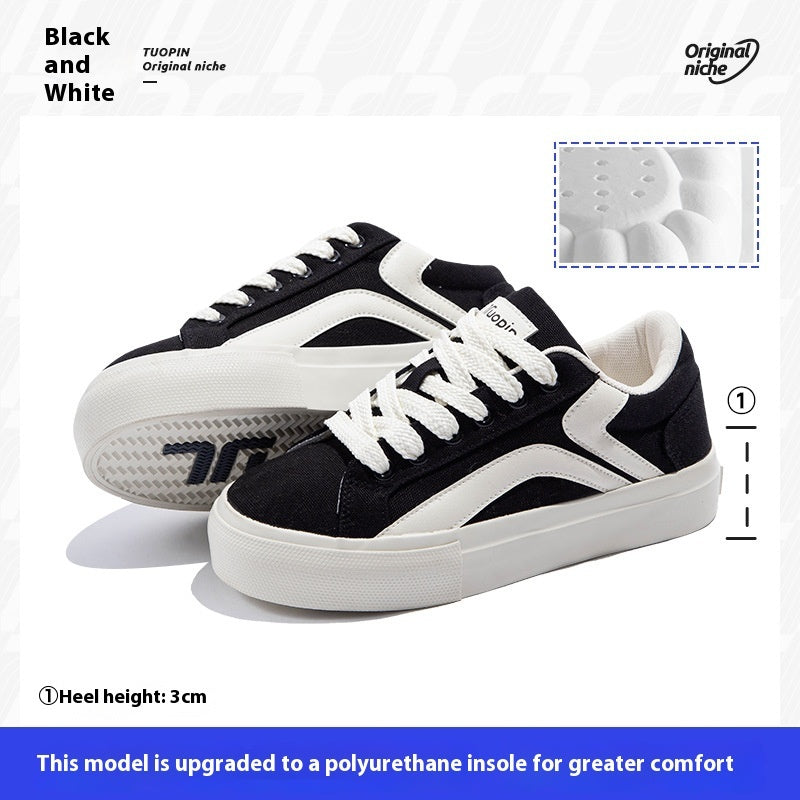 Minority All-match Board Shoes Female Four Seasons Students Product information: Pattern: color matching Lining material: Leather Color: blue, white black, black and white, yellow Black Upper height: low top Size: 35, 36, 37, 38, 39, 40 Sole craft: vulcan