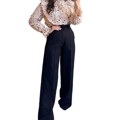 Fashion Solid Color High Waist Loose Straight Casual Suit Pants