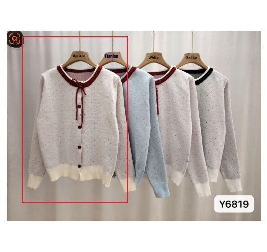 Women's Polka Dot Jacquard Lace-up Single-breasted Knitted Sweater