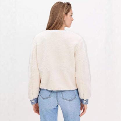 Fashion Design Color Contrast Color Patchwork Round Neck Coat