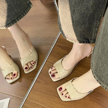 Womens Open-toe Square-toe Slippers With A Thin Heel For Outdoor Wear