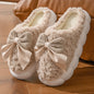 Bow Slippers Indoor Couple Non-slip Floor Bedroom Slippers Winter Warm Plush Home Shoes Household Indoor Warm