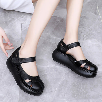 Womens Genuine Leather Closed-Toe Roman Sandals