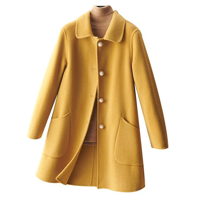 Wool Pearl Buckle Double-faced Woolen Goods Women's Doll Collar Mid-length Coat