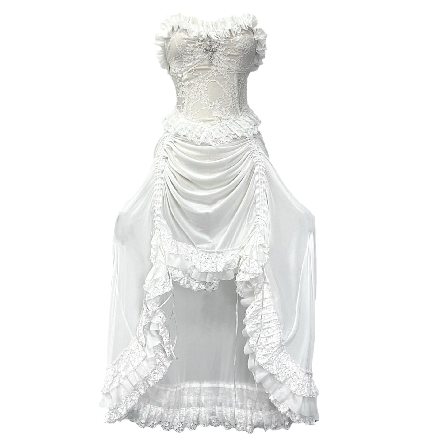 God's Redemption Chinese Style White Gothic Drawstring Mesh Dark Strap Dress Summer