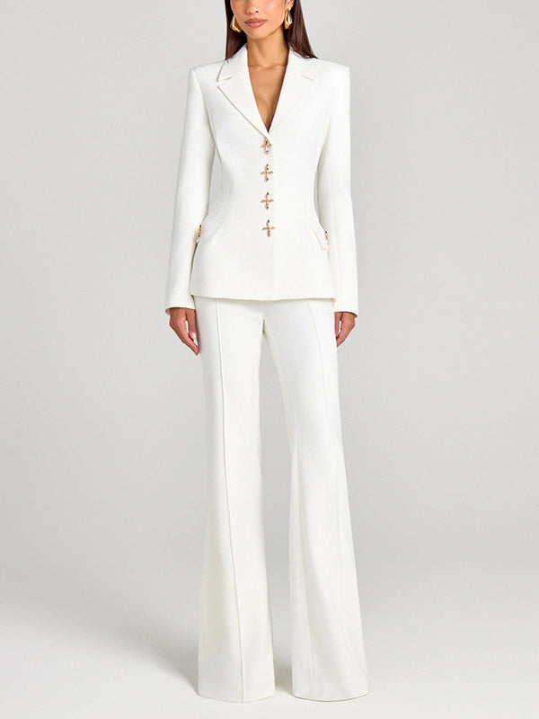 White Single Breasted Blazer And Trousers 2-Piece Suit
