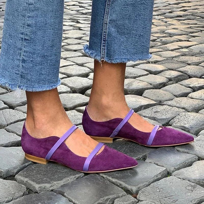 Womens Pointed-toe Low-cut Suede Shoes With Two Thin Straps