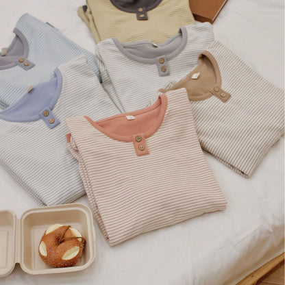 Round Neck Pullover De Velvet Pajamas Women's Autumn Long-sleeved Trousers Striped Homewear Suit