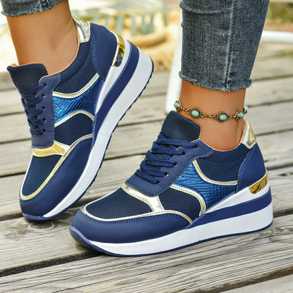 New Plus Size Casual Sneaker Women Product information: Color: black, blue, beige Heel height: mid heel (3-5CM) Size: 36, 37, 38, 39, 40, 41, 42, 43 Material: rubber, pu Function: increased, breathable, wear-resistant Style: Simple Packing list: A pair of