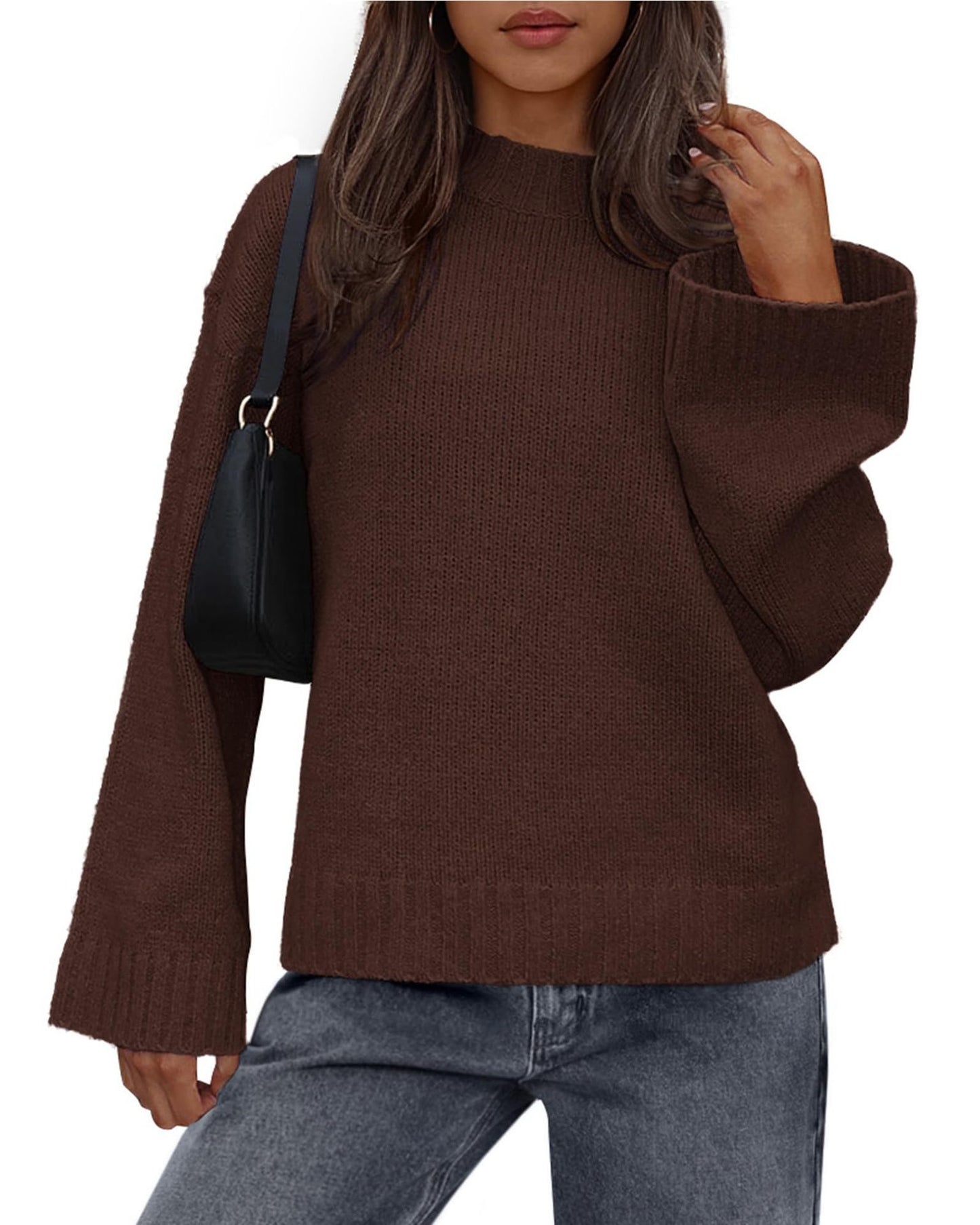 Casual Round Neck Solid Color Knitted Sweaters Women's Clothing