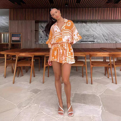 Women's Waist-controlled Lace-up Geometric Printed Sexy Jumpsuit