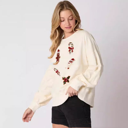 Sequined Casual Sweatshirt Long-sleeved Top For Women