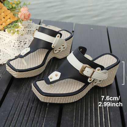 Chunky-heel Metal-buckle Slippers Beach Sandals