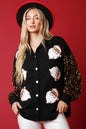 Women's Long-sleeved Button Fleece Shirt Sequined Sleeve Coat