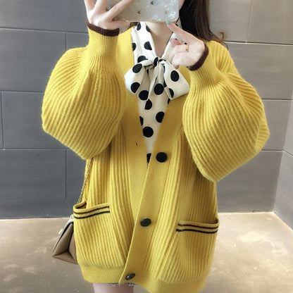 Casual Laid-back Style Gentle Outerwear Korean Style Knitted Coat